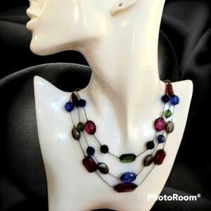 3/$30 Gunmetal Floating Illusion Layered Beaded Necklace